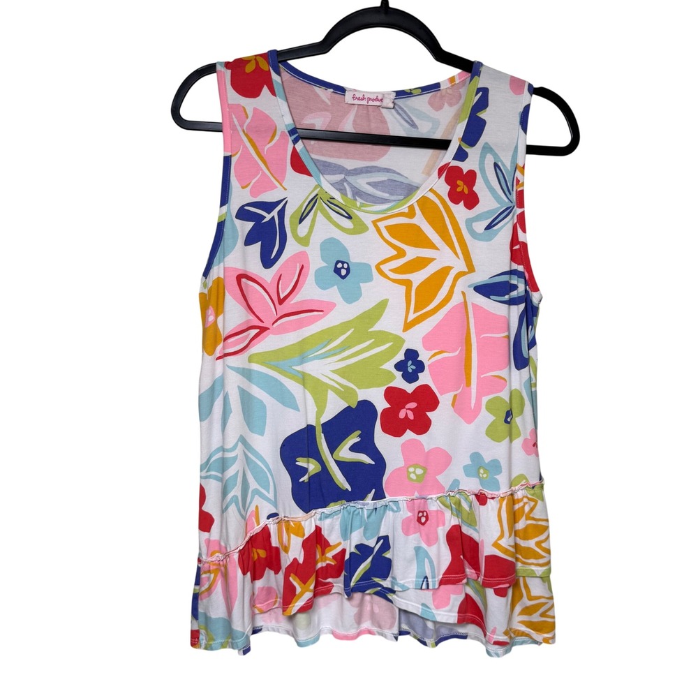Fresh Produce Asymmetrical Floral Peplum Tank Top Medium Modal Supima Blend USA